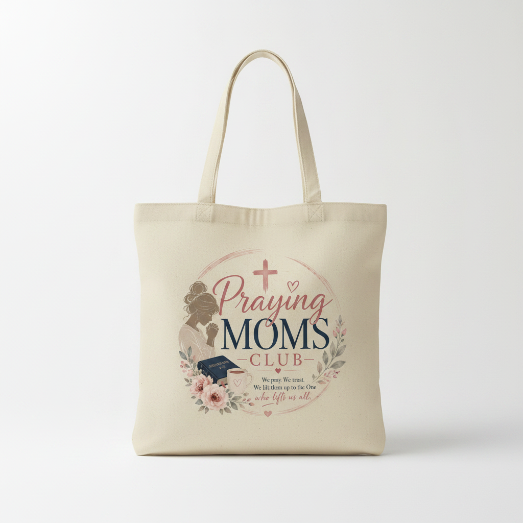 Praying Moms Club natural tan canvas tote bag