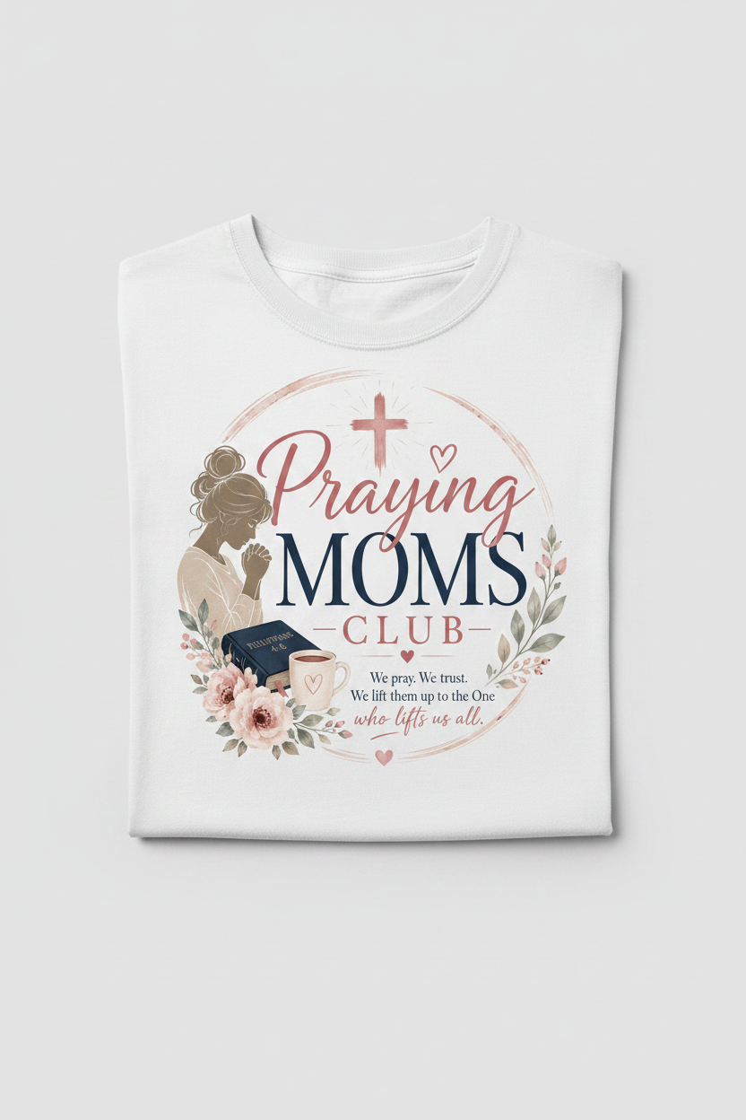Praying Moms Club white t-shirt