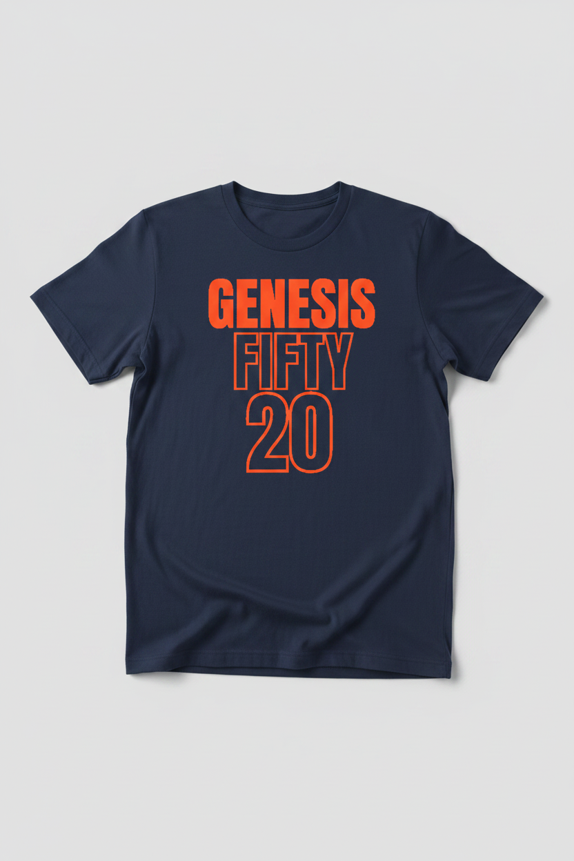 Genesis 50:20 navy blue t-shirt orange letters