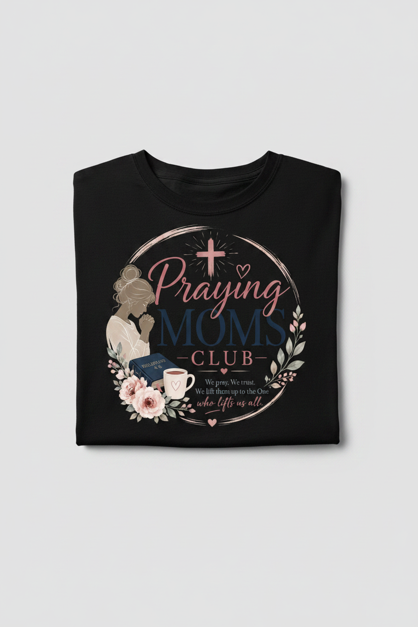Praying Moms Club black t-shirt